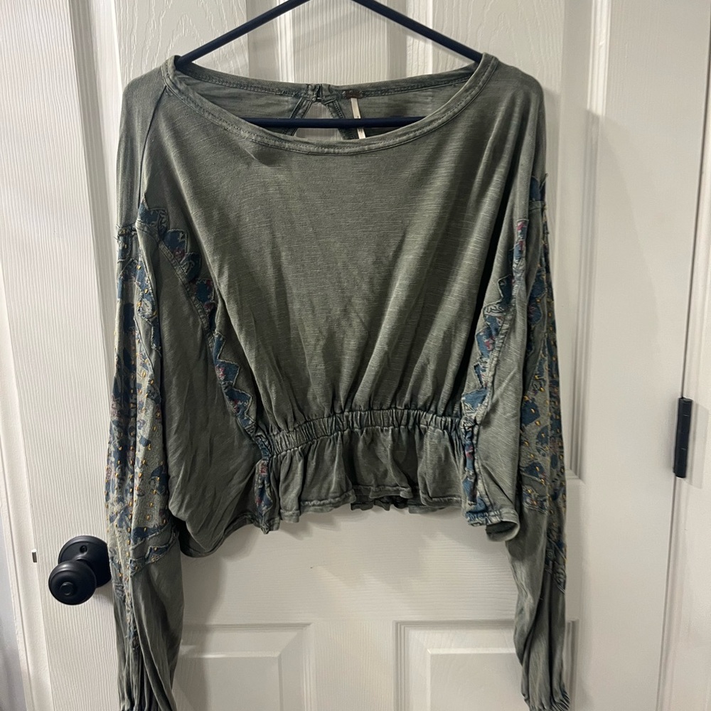 Free people embroidered volume sleep top- green